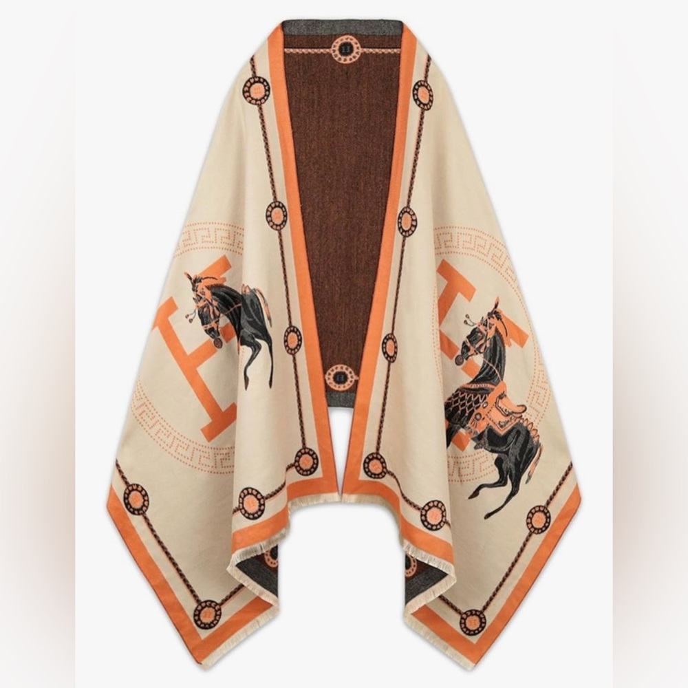 Tan & Orange Luxury Wrap with Horse and monogram